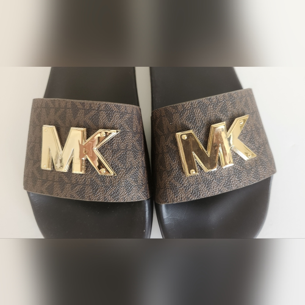 MK Michael Kors Brown Logo Gilmore Slides